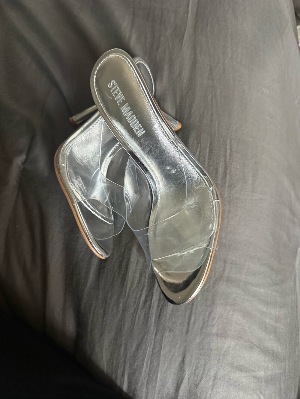 Steve Madden Black Footbed Clear Strap Slide Heels
NWT